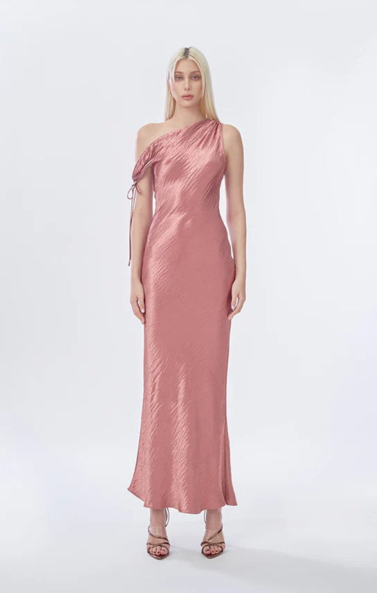 Damen elegantes langes asymmetrisches Kleid mit raffiniertem Rüschendetail EB