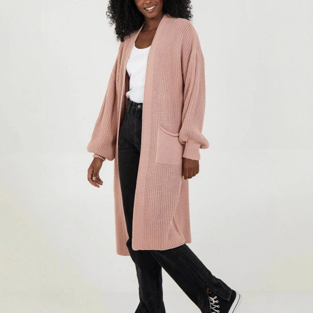 Damen Langer Strickcardigan mit luftigen Ärmeln und offenen Fronten EB