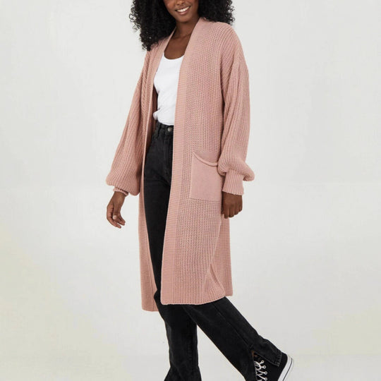 Damen Langer Strickcardigan mit luftigen Ärmeln und offenen Fronten EB