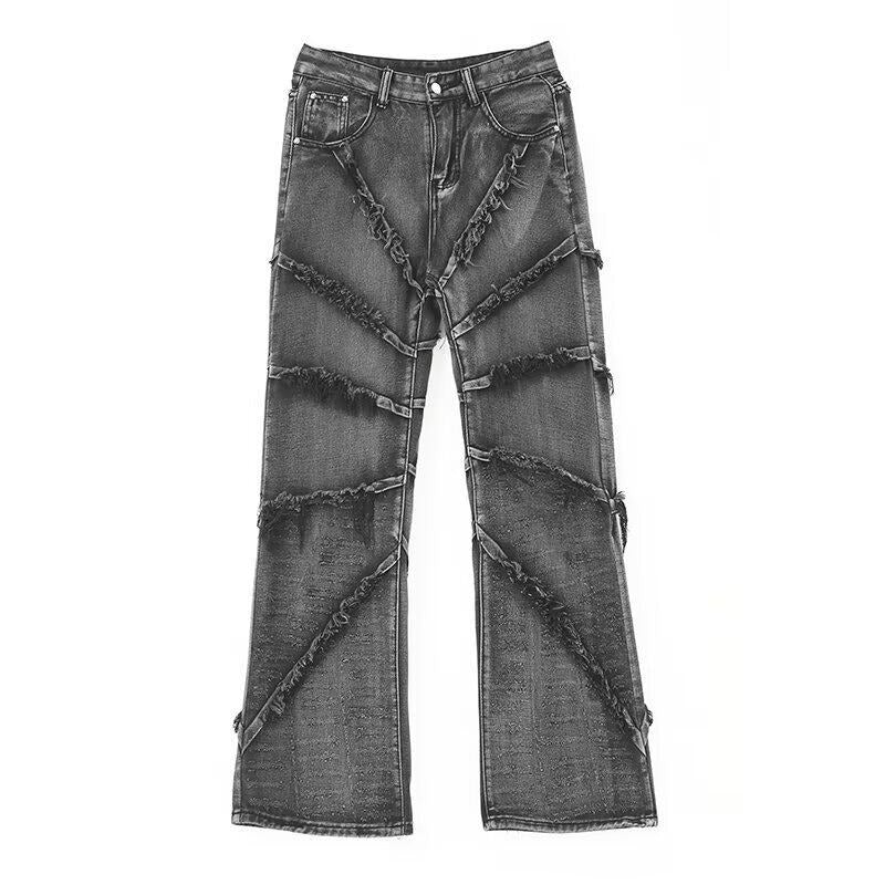 Damen lässige Denim-Hose mit fransigen Details und weitem Schnitt EB