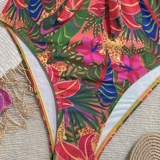 Damen Einteiler Badeanzug mit dekorativem Knotendetail und verspieltem Floraldesign EB