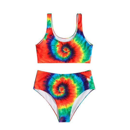 Damen Crop-Top Bikini-Set mit lebhaftem Spiral-Muster EB