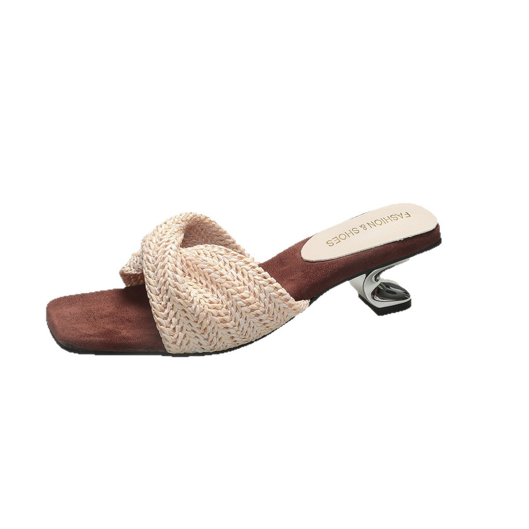 Damen Elegante Sandalen mit geflochtenem Obermaterial und modischem Absatz EB