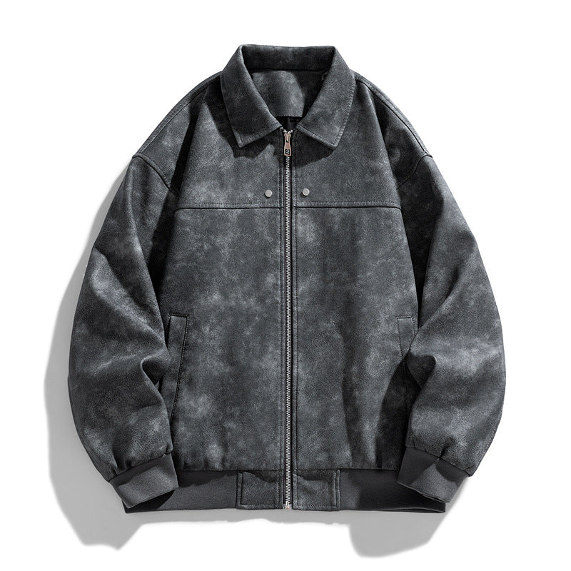 Men's  suede-effect collared full-zip bomber jacket with ribbed hem EB