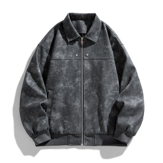 Men's  suede-effect collared full-zip bomber jacket with ribbed hem EB