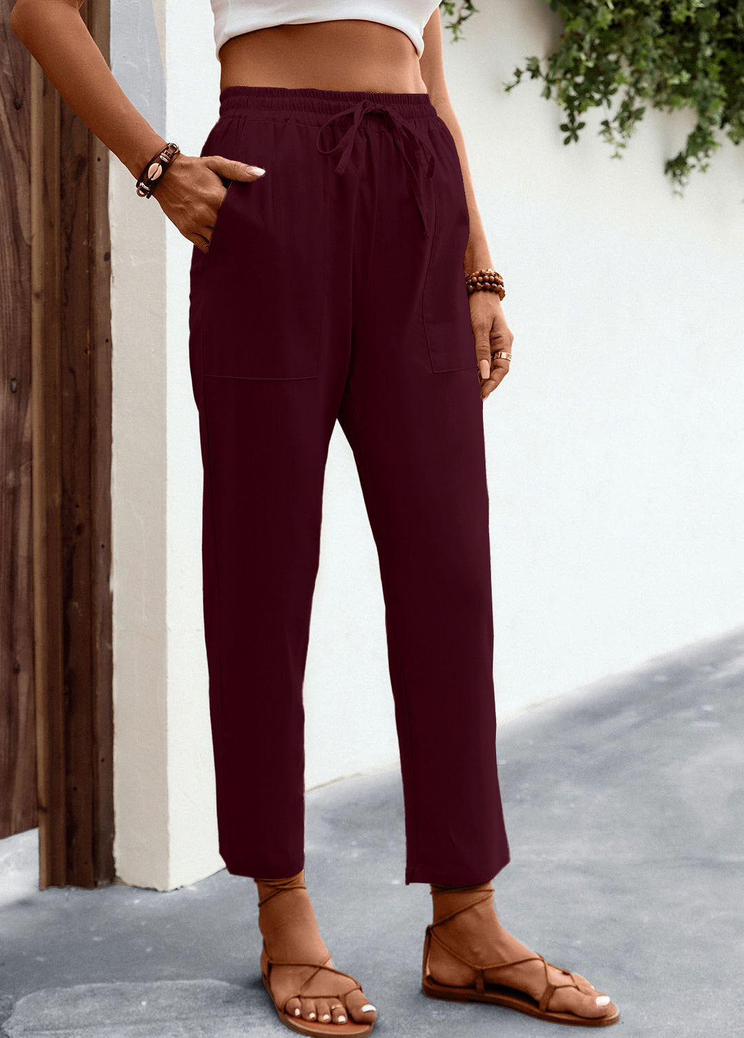 Damen luftige Freizeithose mit praktischen Seitentaschen und elastischem Bund EB