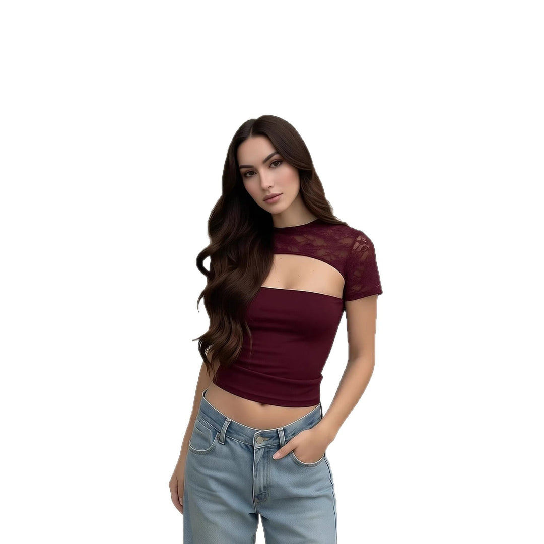 Damen Cropped Top mit Spitzenmuster und figurbetontem Schnitt EB