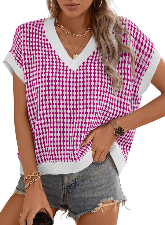 Damen lässiger V-Ausschnitt Pullover mit geometrischem Muster EB