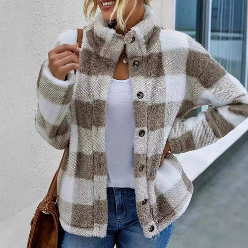 Damen Kuschelige Karojacke EB