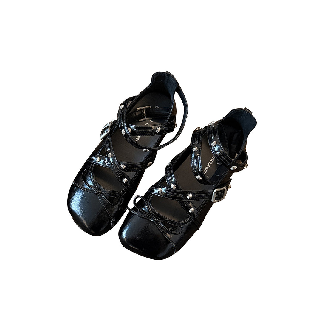 Damen elegante Ballerinas mit modischem Riemchen und dekorativen Blumen-Details EB