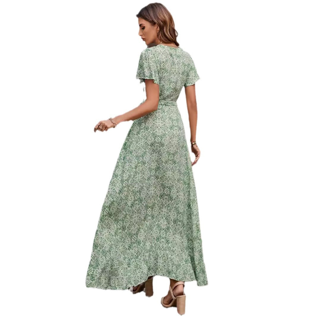 Damen Maxikleid mit asymmetrischen Saum und floralem Design EB