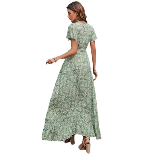 Damen Maxikleid mit asymmetrischen Saum und floralem Design EB