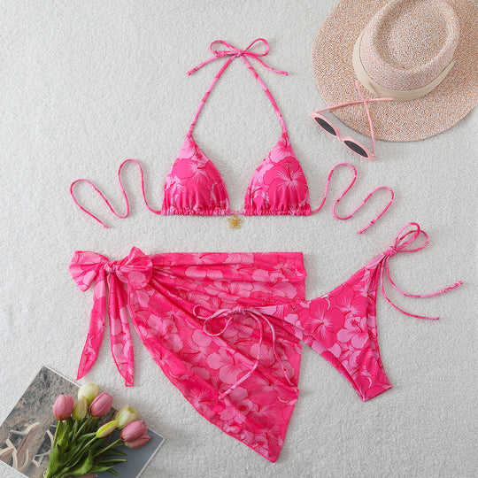 Damen Triangel-Bikini-Set mit Wickelrock und floralem Design EB