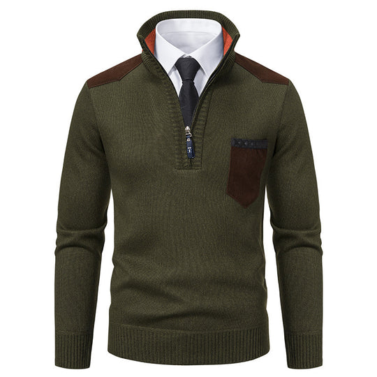 Herren eleganter Pullover mit halbhohem Kragen und feinen Kontrastdetails EB