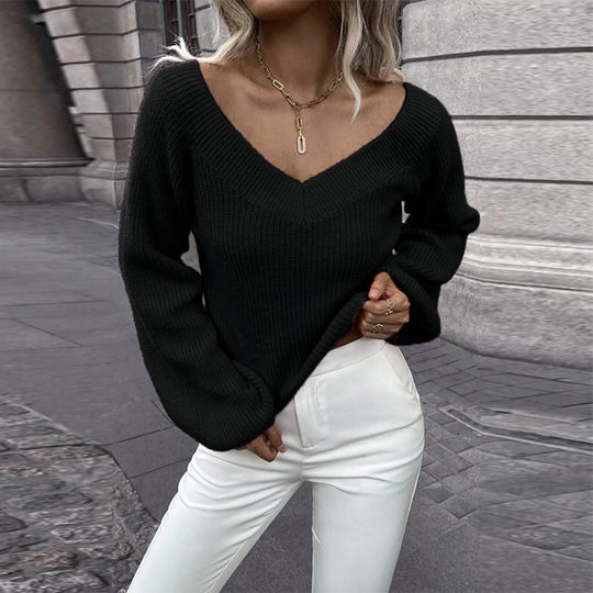 Damen Strickpullover mit V-Ausschnitt und angesagten A-Shape Ärmeln EB