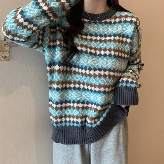 Damen Pullover mit geometrischem Norwegermuster und Lockere Passform EB