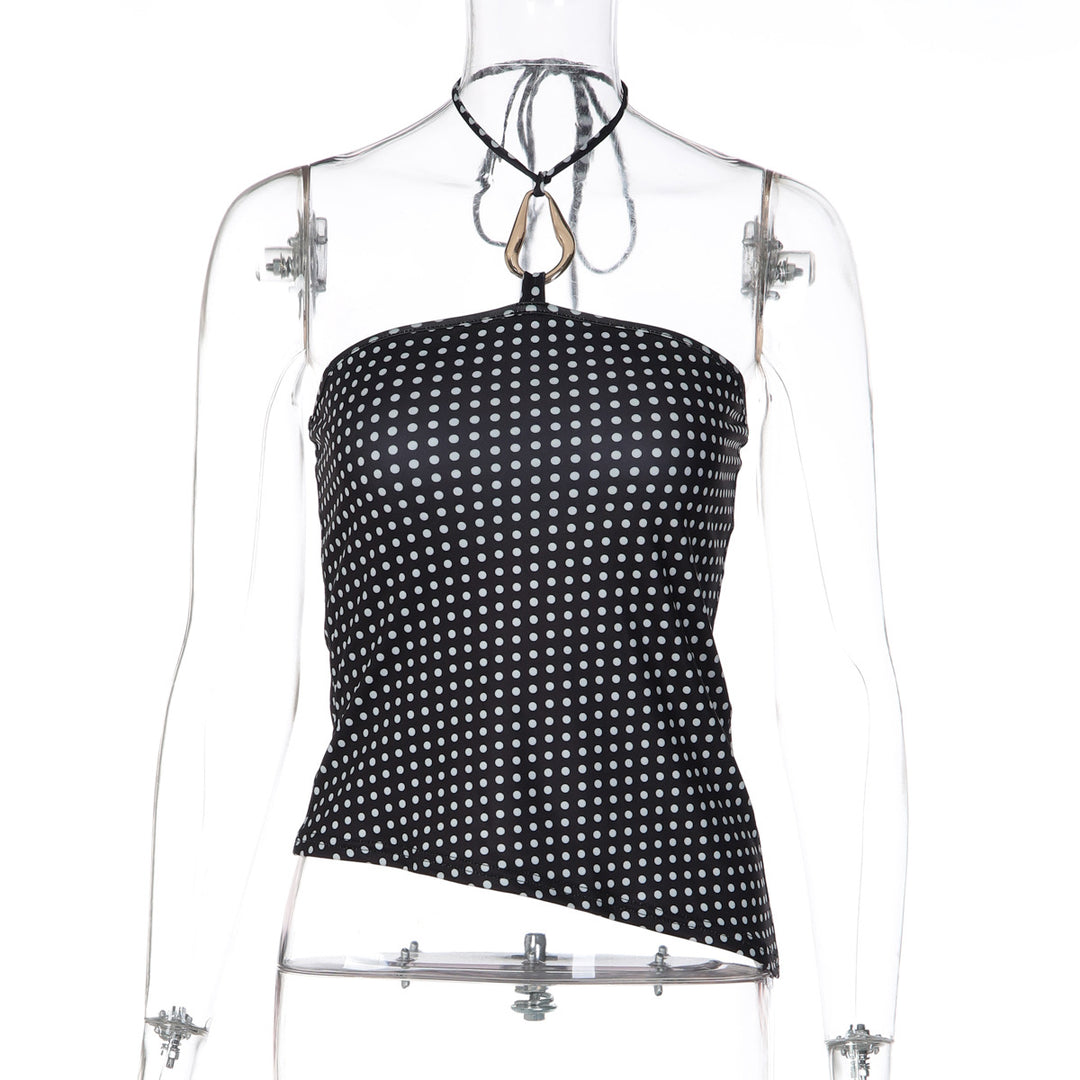 Damen Trägershirt mit asymmetrischem Schnitt und Punktmuster EB