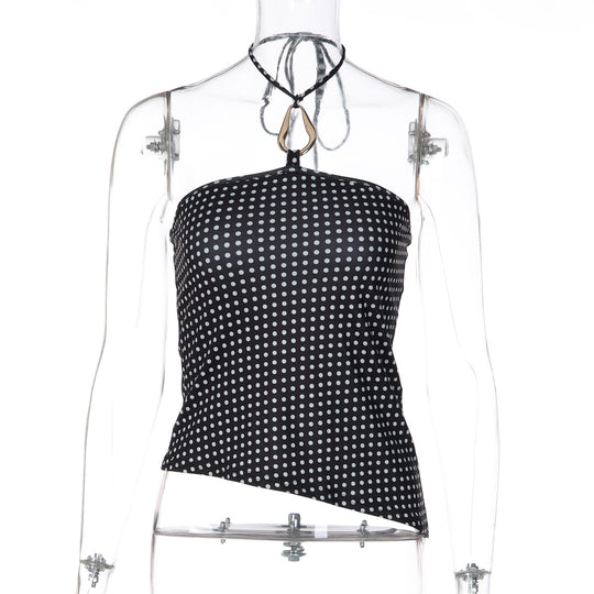 Damen Trägershirt mit asymmetrischem Schnitt und Punktmuster EB