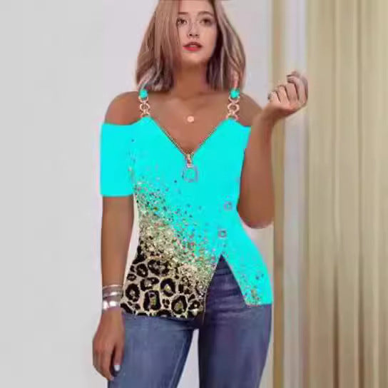 Damen Off-Shoulder Oberteil mit maritimem Motiv und dekorativen Knöpfen EB