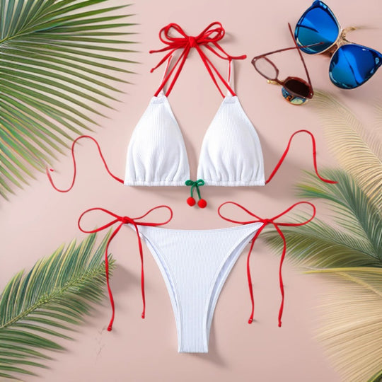 Damen Triangel-Bikini-Set mit verspieltem Knoten-Design EB