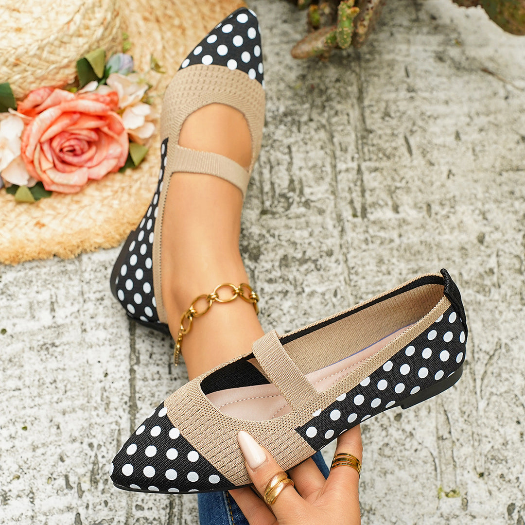 Damen Ballerinas mit punktiertem Design und elastischem Fesselriemen EB