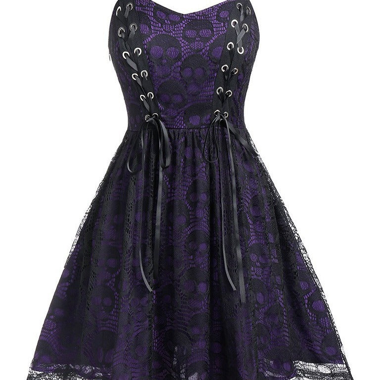 Damen Skaterkleid mit Spitzenoberteil und Schnürdetails EB