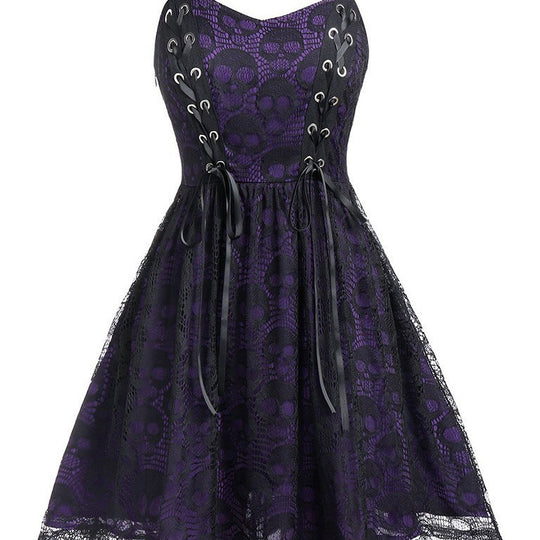 Damen Skaterkleid mit Spitzenoberteil und Schnürdetails EB