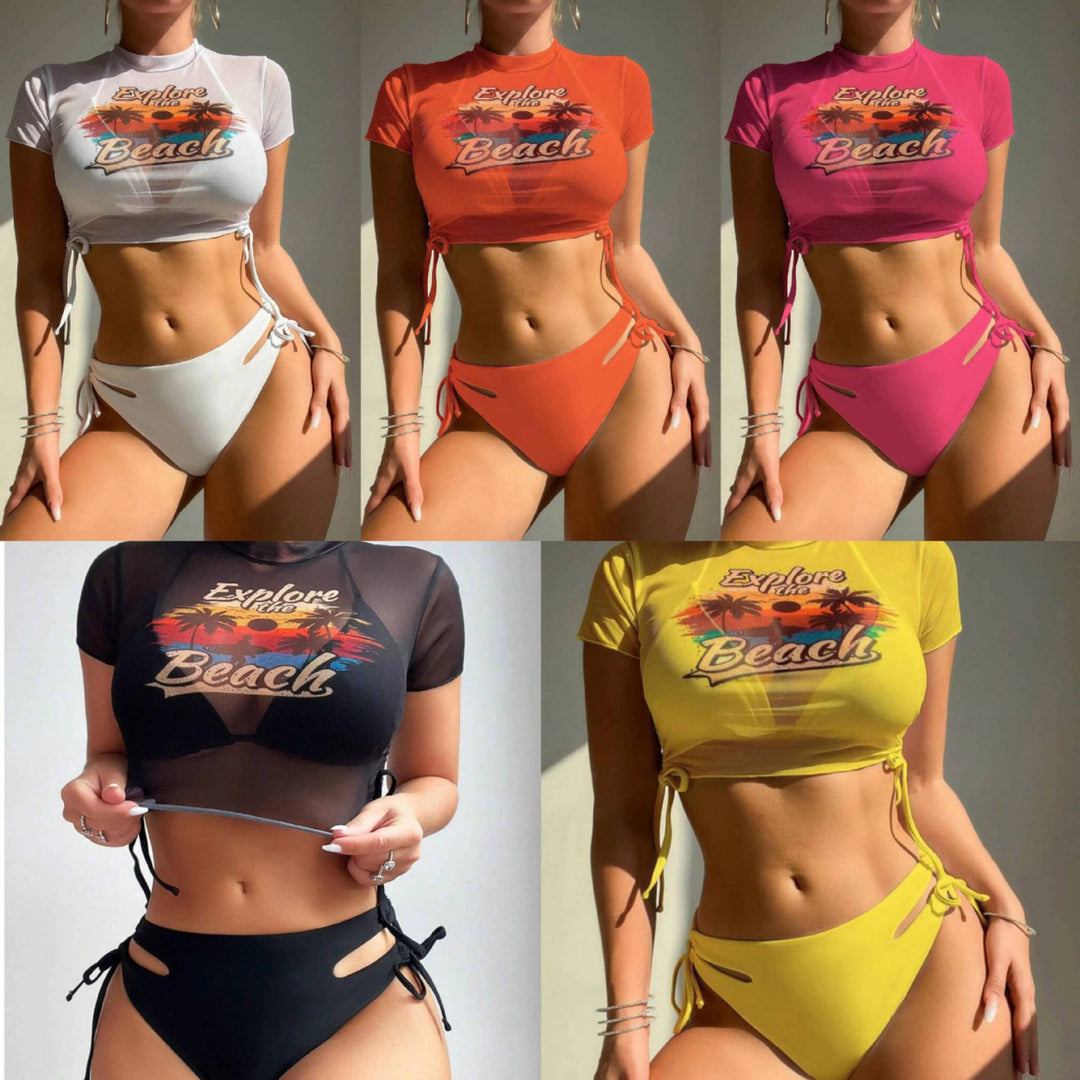 Damen Sportliches Crop-Top und Hochgeschnittene Bikinihose EB