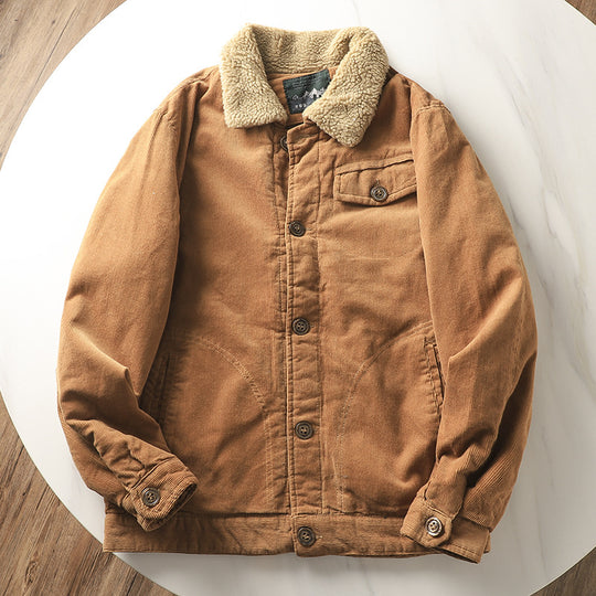 Herren nan gefütterte Cordjacke mit Teddykragen, Knopfleiste und aufgesetzten Taschen EB