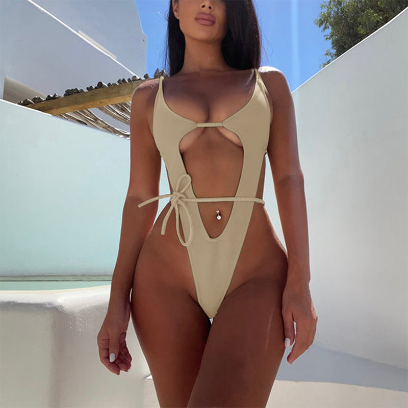 Damen Cut-Out Badeanzug mit verstellbaren Bändern und tiefem Ausschnitt EB