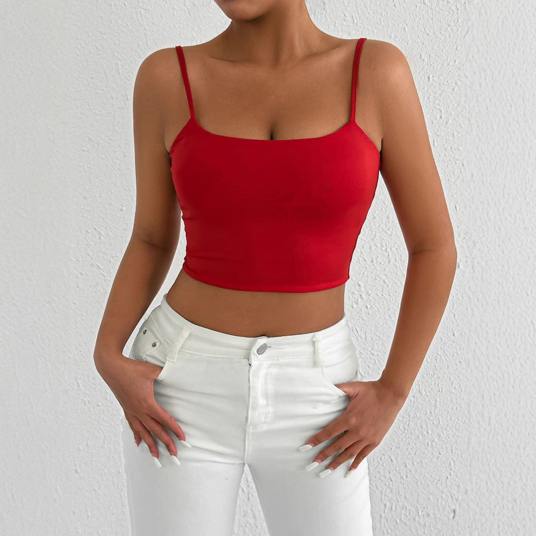 Damen Figurbetontes Crop-Top aus elastischem Material mit Spaghetti-Trägern EB