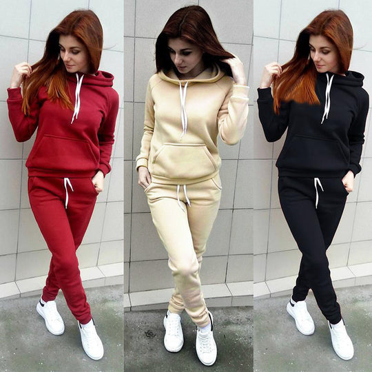Damen Hausanzug-Set aus weichem Fleece mit Kapuzenpullover und Jogginghose EB
