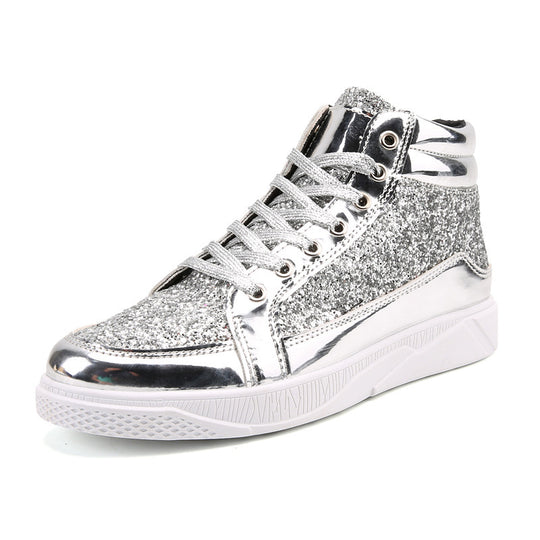 Damen Glitzernde High-Top Sneakers mit reflektierender Oberfläche und rutschfester Sohle EB