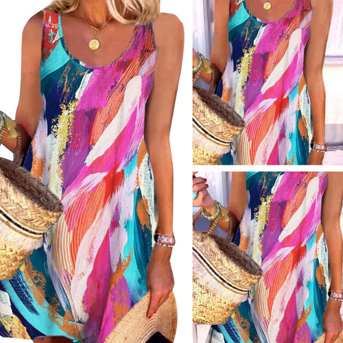 Damen Maxikleid mit buntem abstraktem Muster und eleganter A-Linie EB