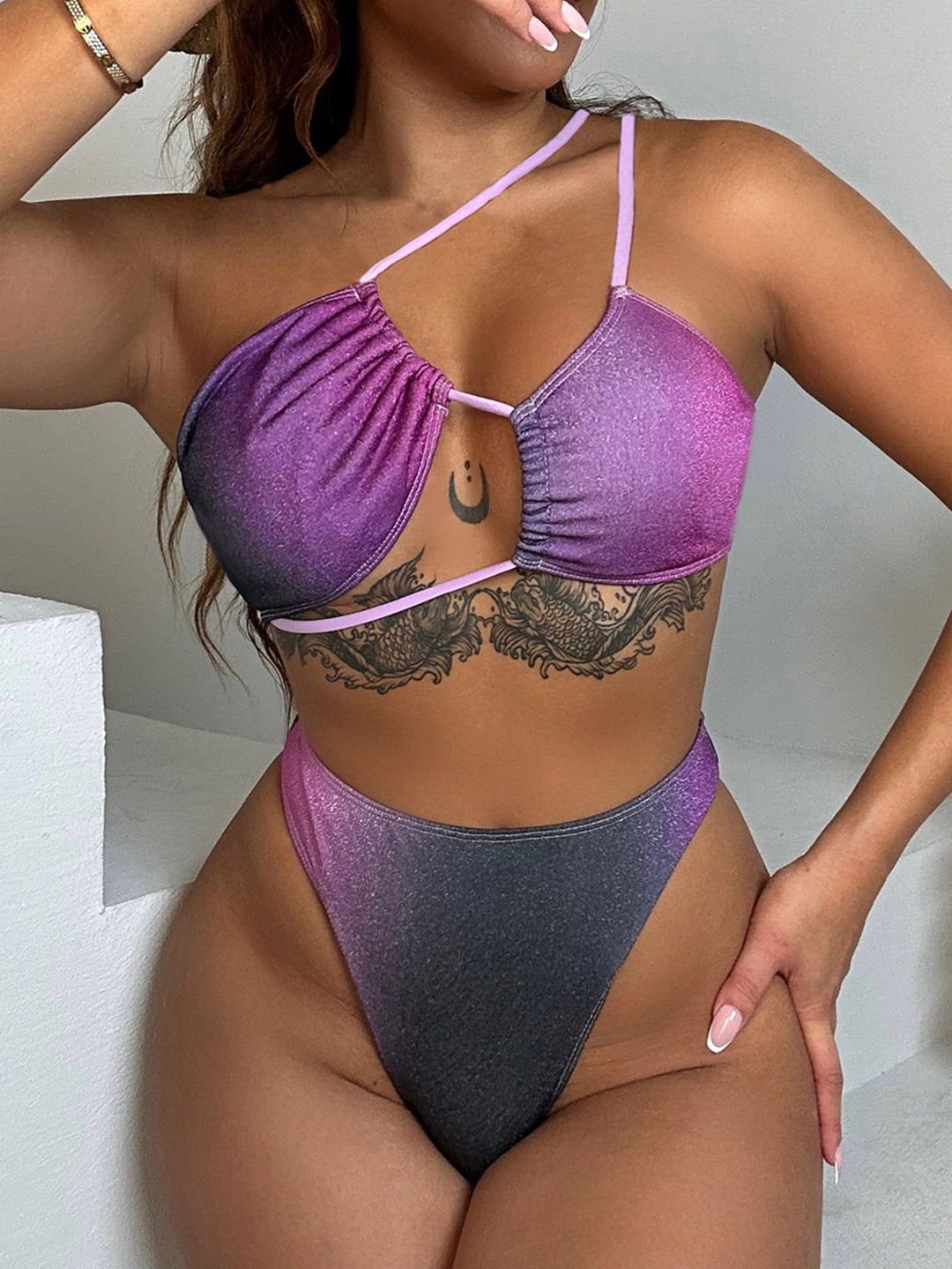 Damen Bikini mit asymmetrischem Design und Raffungen EB
