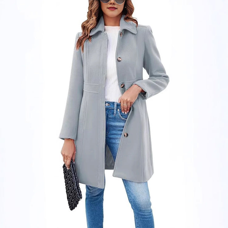 Damen klassischer Wollmantel mit modischem Schnitt und funktionalen Details EB