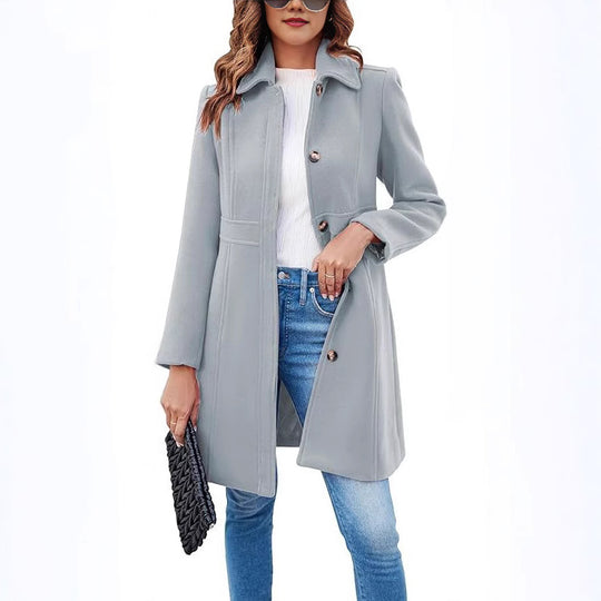 Damen klassischer Wollmantel mit modischem Schnitt und funktionalen Details EB