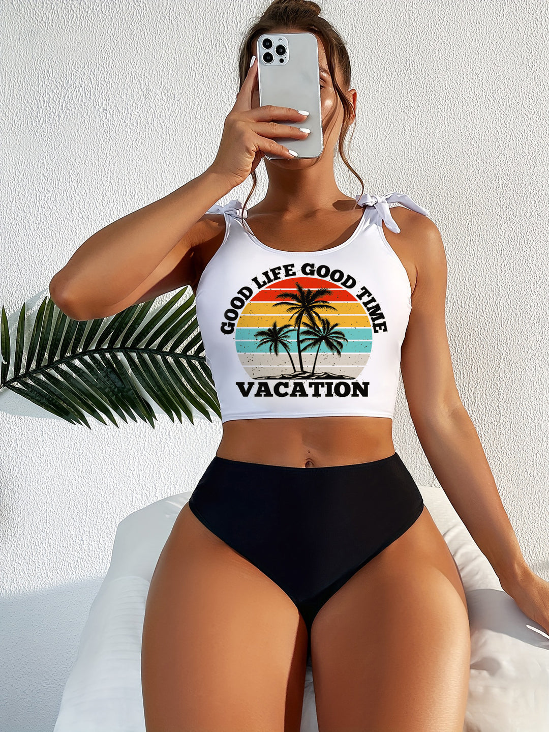 Damen Bikini-Set mit grafischem Motiv und hohem Beinausschnitt EB