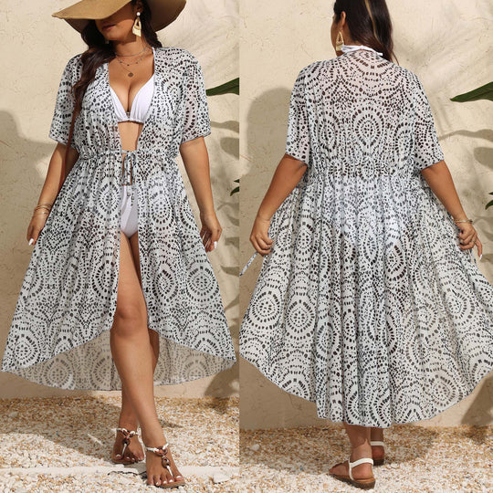 Damen transparenter Kaftan mit floralem Muster EB