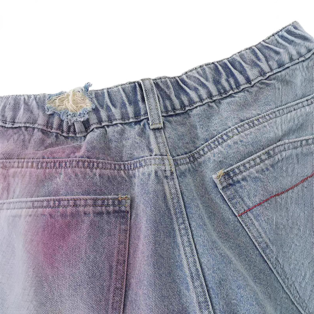 Damen Trendige Denim-Shorts mit einzigartigen Graffiti- und Destroyed-Details EB
