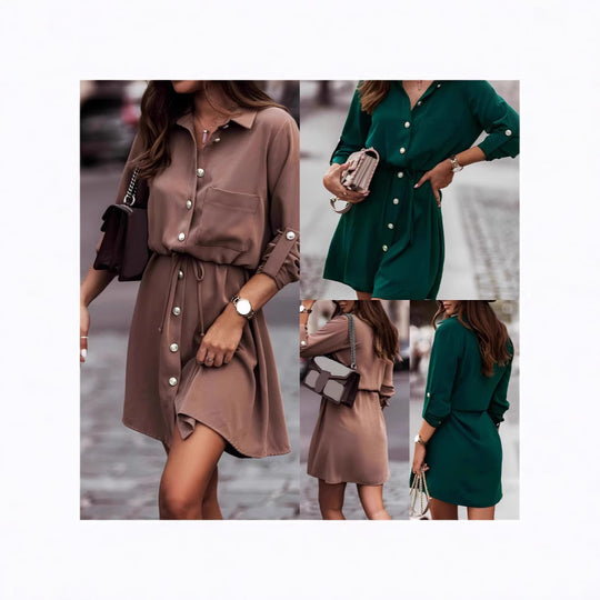 Damen Hemdkleid mit Taillenknotendetail und Brusttasche EB