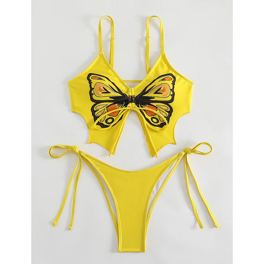 Damen Buntes Bikini-Set mit Schmetterlingsdesign EB