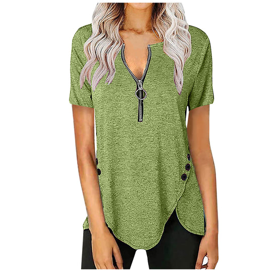Damen Kurzarmshirt mit asymmetrischem Saum und Reißverschluss EB