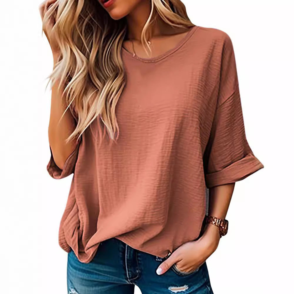 Damen lässiges Oversized T-Shirt mit modischem Strukturdesign EB