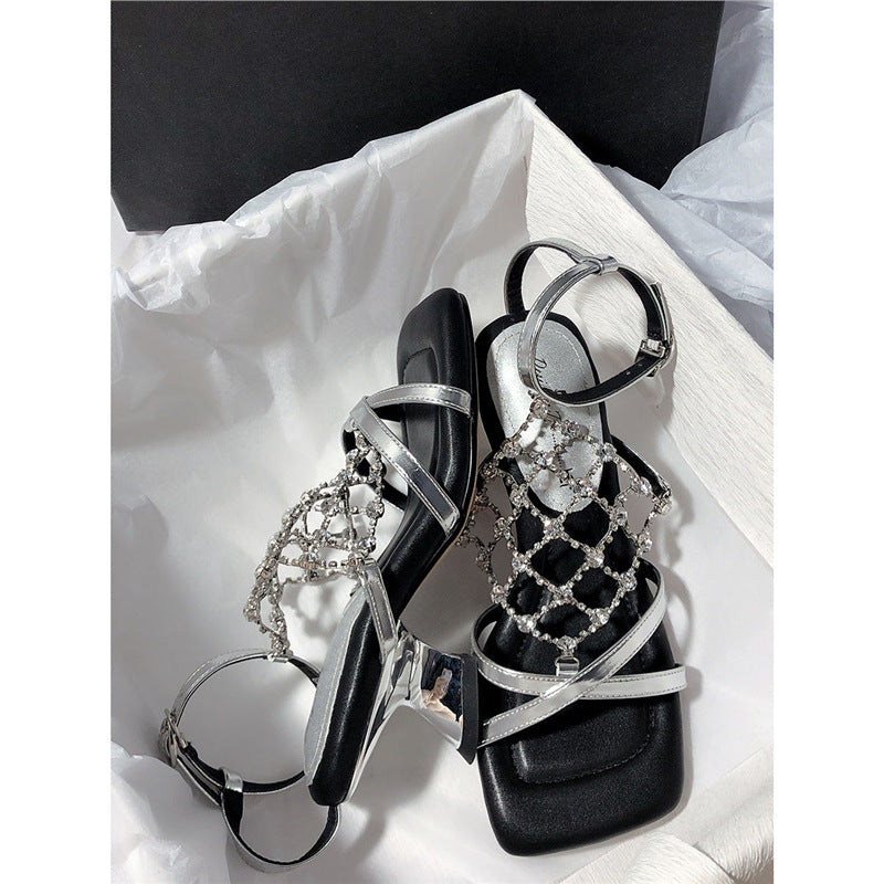 Damen elegante Sandalen mit dekorativem Strassbesatz EB
