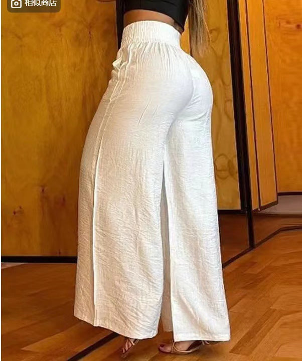 Damen Hochtaillierte Palazzo-Hose mit elastischem Bund und weiten Beine EB