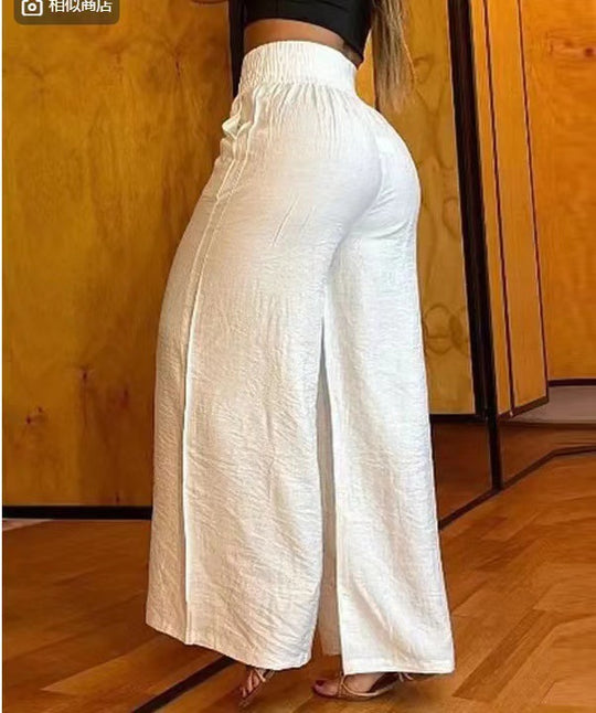 Damen Hochtaillierte Palazzo-Hose mit elastischem Bund und weiten Beine EB