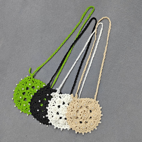 Damen handgefertigte Häkel-Handtasche mit Perlenschmuck EB