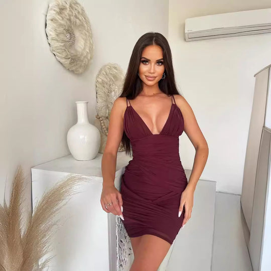 Damen figurbetontes Wickelkleid mit tiefem V-Ausschnitt EB