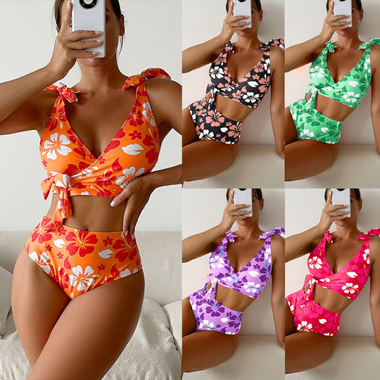 Damen Hochtaillierter Blumen-Bikini-Set EB